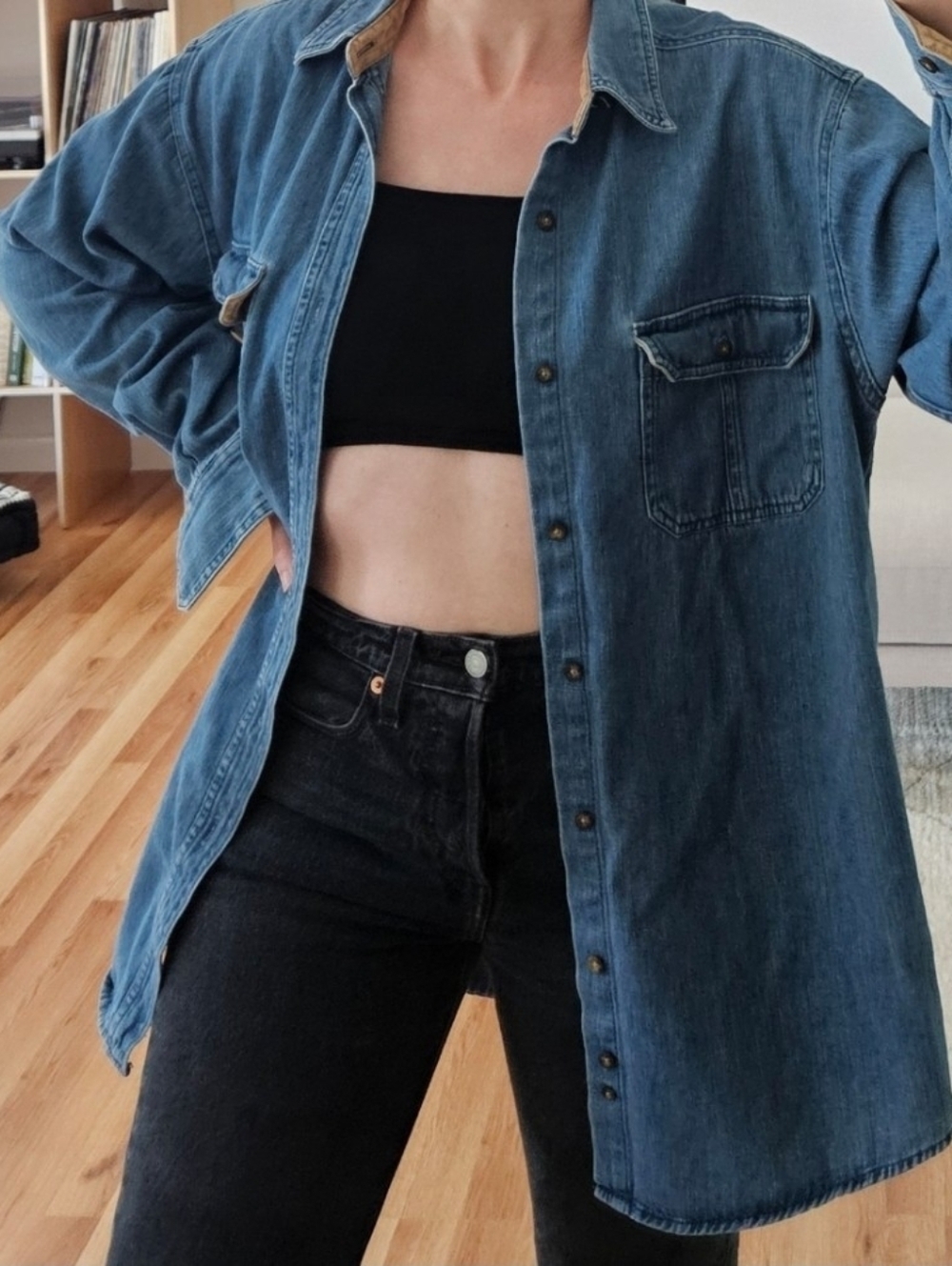 faded glory blue chambray denim grunge 90s y2k oversized shirt jacket shacket